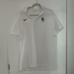 Nike Baylor Bears White Woven Polo Shirt with Green Logo